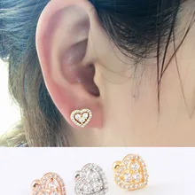 Модные женские циркониевые серебряные розовое золото и Титан стальные сердца белые хрустальные циркониевые серьги-гвоздики ювелирные изделия