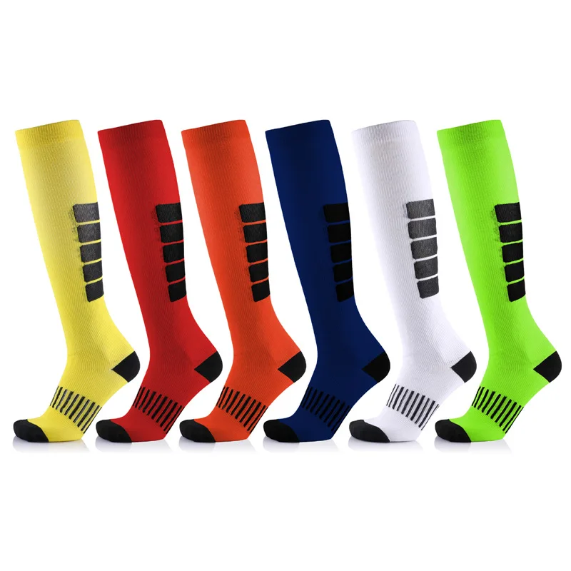 

Brothock Men Stockings Nylon Soccer Non-slip Deodorant Thick Striped Outdoor Socks Running Leg Protection Compression Socks