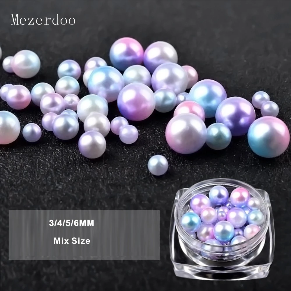 

1 Pot Mermaid Gradient Pearl 3D Nail Decorations Multi-size Colorful Rhinestone Beads Manicure Nail Art Studs Decorations