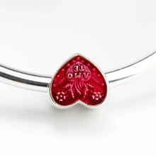 925 стерлингового серебра красный сердцебиение эмалевые бусины подходят браслеты с подвеской ожерелье аксессуары ювелирные изделия для свадебного подарка