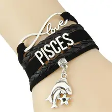 Бесконечная любовь 12 созвездий кожаный браслет Знак зодиака Шарм Браслеты из нержавеющей стали для мужчин и женщин в форме звезды бижутерия