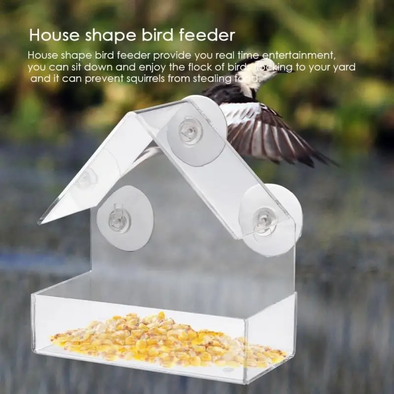 Acrylic Clear House Window Bird Feeder Birdhouse With Suction Outdoor Garden Feeding