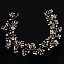 Dower me Fashion Handmade Gold Pearl Hair Jewelry Wedding Headband Bridal Hair Vine Accessories Rhinestone Women Headpiece
