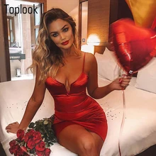 Toplook Bustier Dresses Sexy Women Deep V Neck Satin Booty Dress Fitness high waist Party Night Club Mini Outfits Vestidos