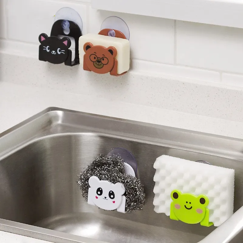 

1PC Creative Carton Dish Cloth Kitchen Accessories Sponge Holder with Suction Cup Home Decor Dinning Storage Kitchen Supplies