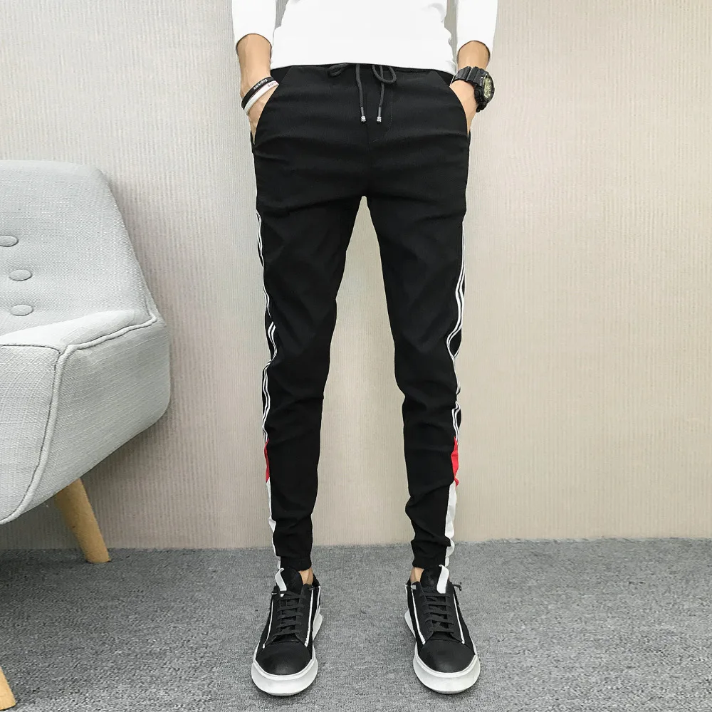 Quality Korean Slim Fit Men Pants Fashion 2018 Side Stripe Design