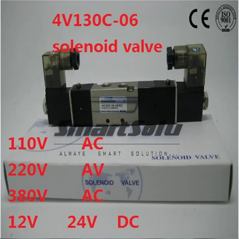 

Free shipping solenoid air valve 4V130C-06 Double coil Port 1/8" BSP 110V AC 5/3 way control valve with Plug type red LED light