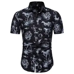 2019 Camisa мужские рубашки мужские летние повседневные тонкие рубашки с коротким рукавом с принтом Топ пляжная блузка S-2XL мужские рубашки