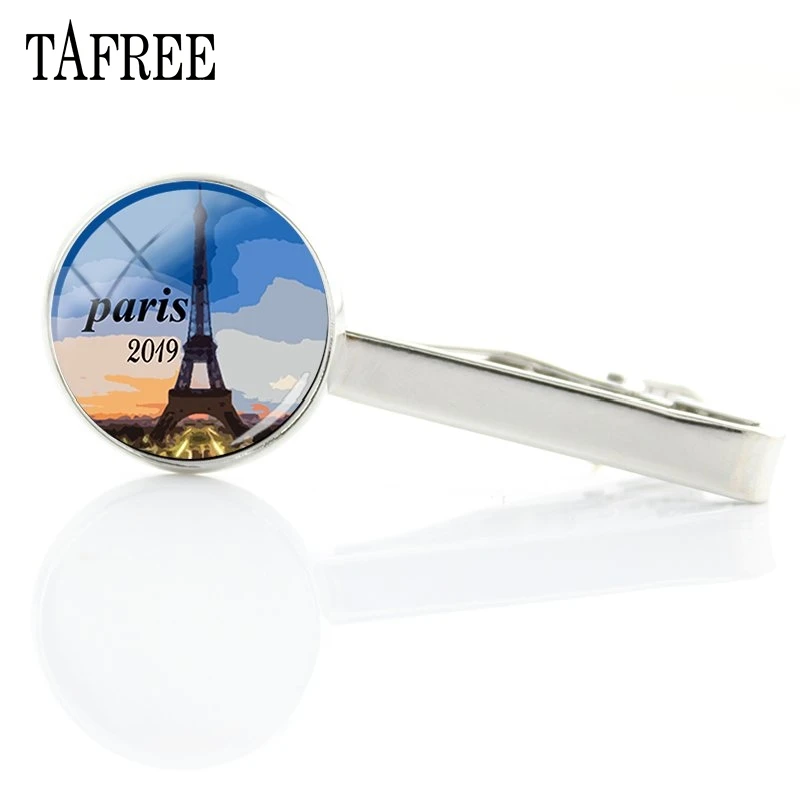 Tafree Париж Эйфелева башня посеребренные Зажимы для галстука Искусство Круглый купол стеклянный ювелирные изделия ручной работы подарок для мужчин папа PR58