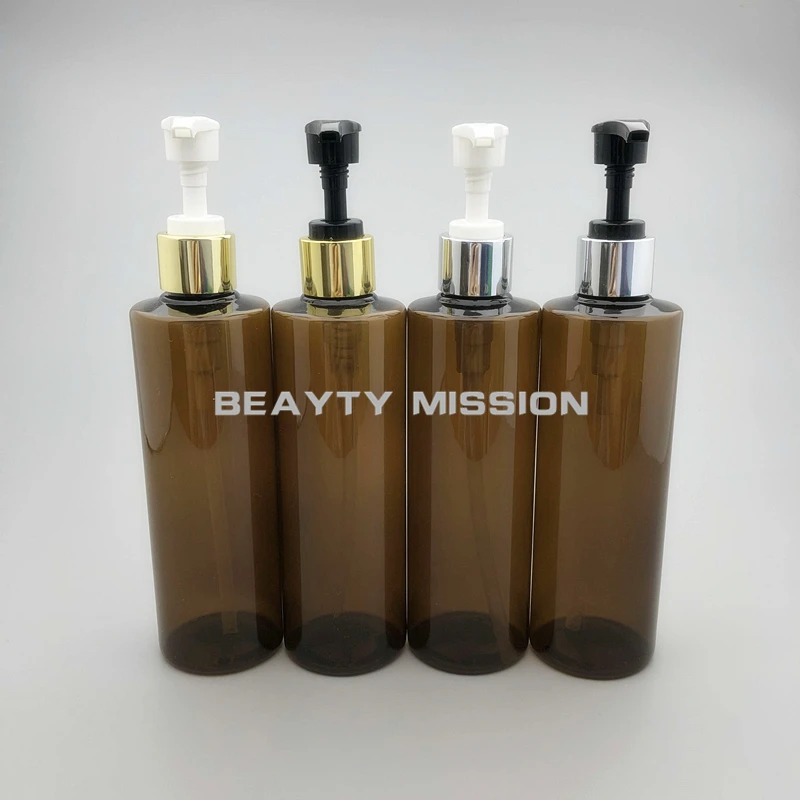 

BEAUTY MISSION 24pcs Empty 250ml Brown PET Lotion Pump Bottles, 250cc Plastic Shampoo Container With Electrified Aluminum Pump