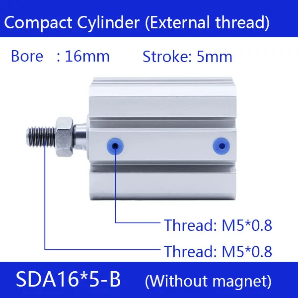 

SDA16*5-B, 16mm Bore 5mm Stroke External thread Compact Air Cylinders SDA16X5-B Dual Action Air Pneumatic Cylinder