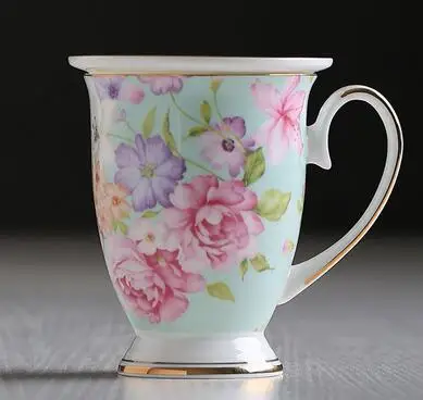 300 мл белая роза костяного фарфора кофейная кружка качественные товары позолоченная керамическая чашка Модный цветочный дизайн - Цвет: D