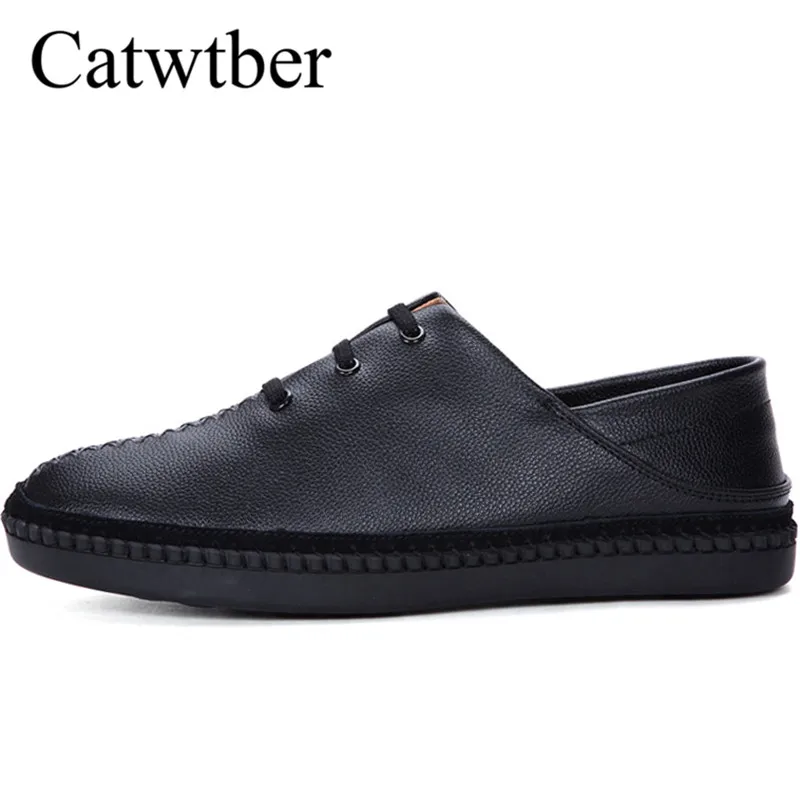 

Catwtber Men Shoes Handmade Outdoor Spring Autumn New Fashion Men's Round British Business Flats Leather Dress For Man Shoes