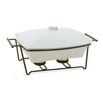 

1.6L Heat-Resistant Ceramic Food Warmer Buffet Chafing Dish On Stand Beautiful Decoration for Table Cooking Kitchen Tools