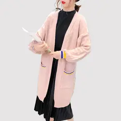 2019 корейский длинный кардиган женский осень зима элегантный длинный рукав свободный свитер негабаритный пальто куртка, джемпер кардиган