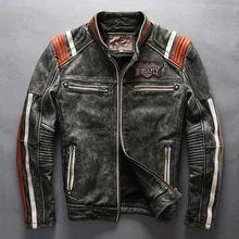 mans genuine cow leather motorcycle rider jacket vintage stand collar embroidery leather motorcycle rider cowhide leather jacket