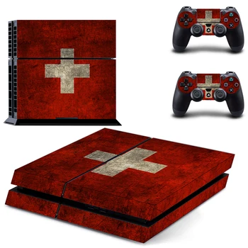 

new Flag of Switzerland decal PS4 Skin Sticker For Sony Playstation 4 Console protection film +2Pcs Controllers
