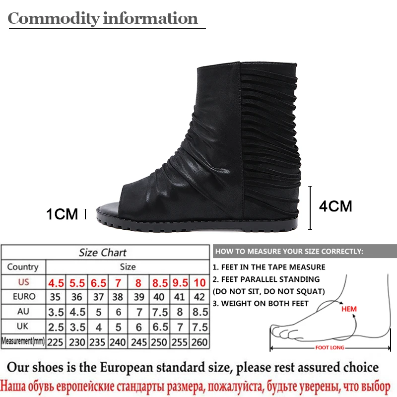 Gdgydh/Новинка г. весенне-летние женские ботинки из кожи, Черная женская обувь, увеличивающая рост, обувь с открытым носком, женские ботинки на молнии