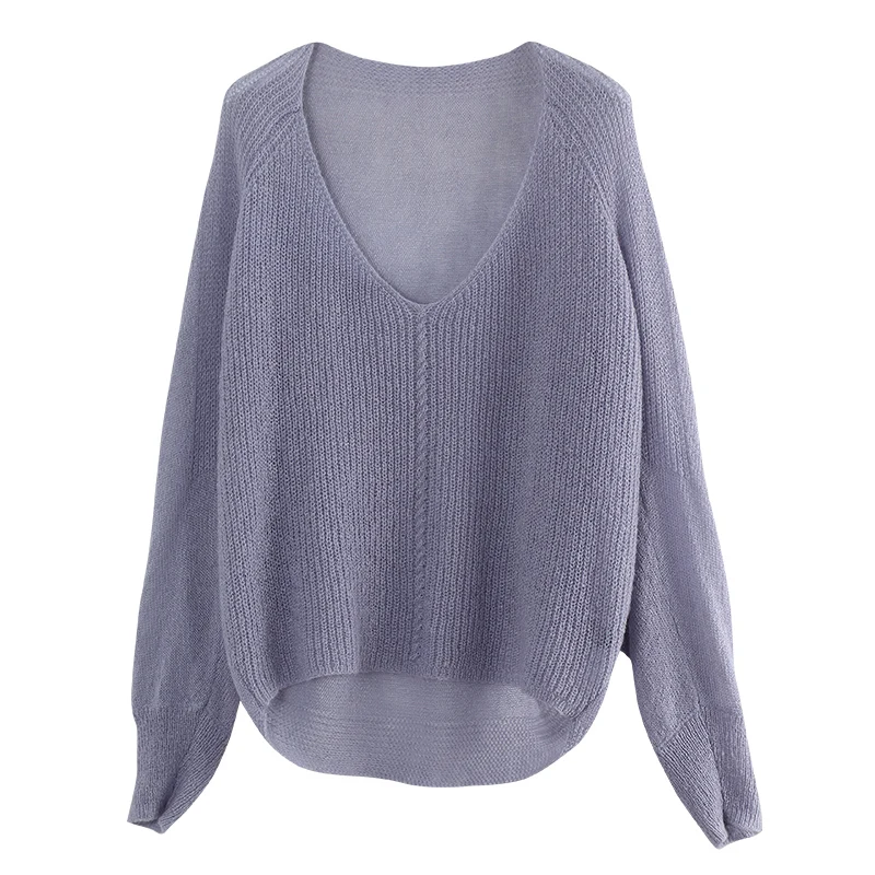 Toyouth Autumn Thin Hollow V-neck Sweaters Long Sleeve Sexy Loose Fashion Women Sweater Female Plus Size Tops Oversized Pullover Sweaters