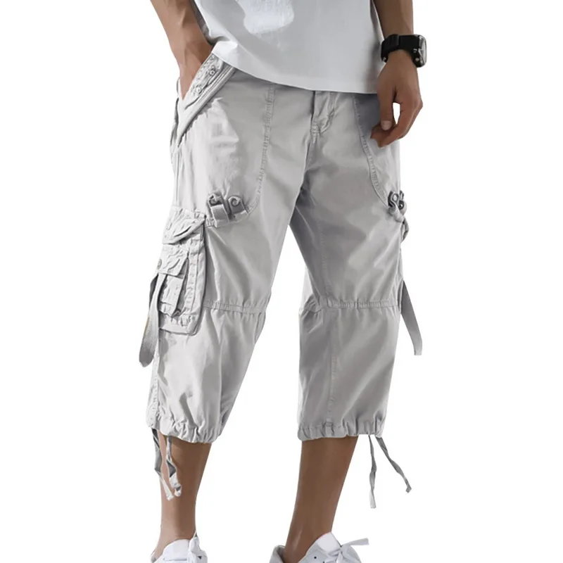 MJARTORIA, новинка, летние мужские шорты Карго, повседневные, для тренировок, военные, армейские, мужские шорты с несколькими карманами, укороченные, Короткие штаны для мужчин - Цвет: Light Gray