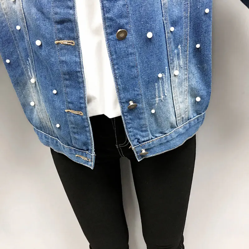 Most effective  Women's Beaded Old Jacket Spring Autumn Large Size Slim Denim Beading Jackets Female Long Sleeve Tu