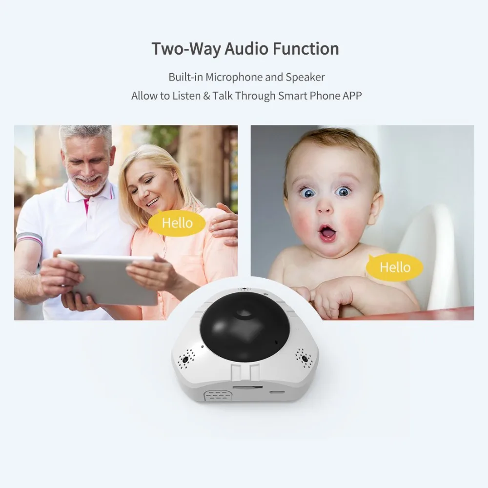960P WIFI IP Camera 360 Degree Panoramic IP Camera 1.3MP FIsheye Lens Wireless Smart CCTV Camera TF Card IR Baby Monitor Remote
