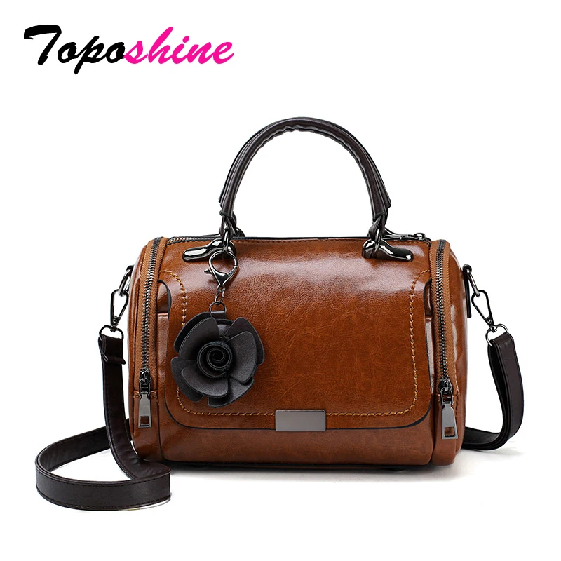 

Toposhine Vintage Smooth PU Leather Women Handbag Fashion Flower Lady Shoulder Bag Big Capacity Casual Elegant Female Solid Bags