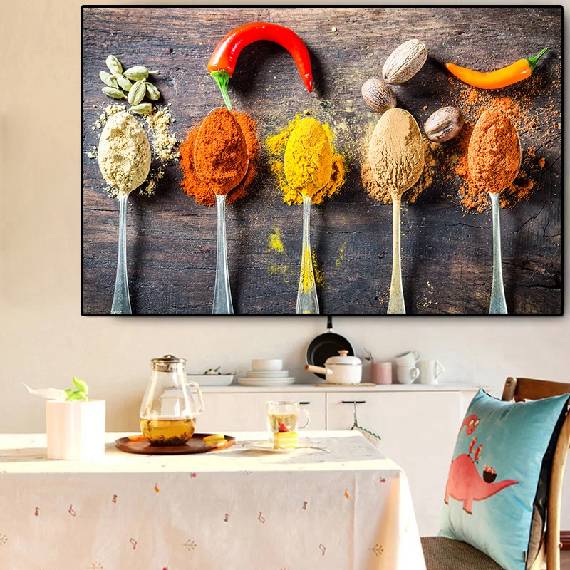 

Grains Spices Spoon Pepper Kitchen Canvas Painting Cuadros Scandinavian Posters and Prints Wall Picture Living Room Home Decor