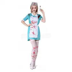 Ужас зомби Хэллоуин кровавая медсестра костюм дамское вечернее платье шляпа шапка чулки нарядное платье комплект