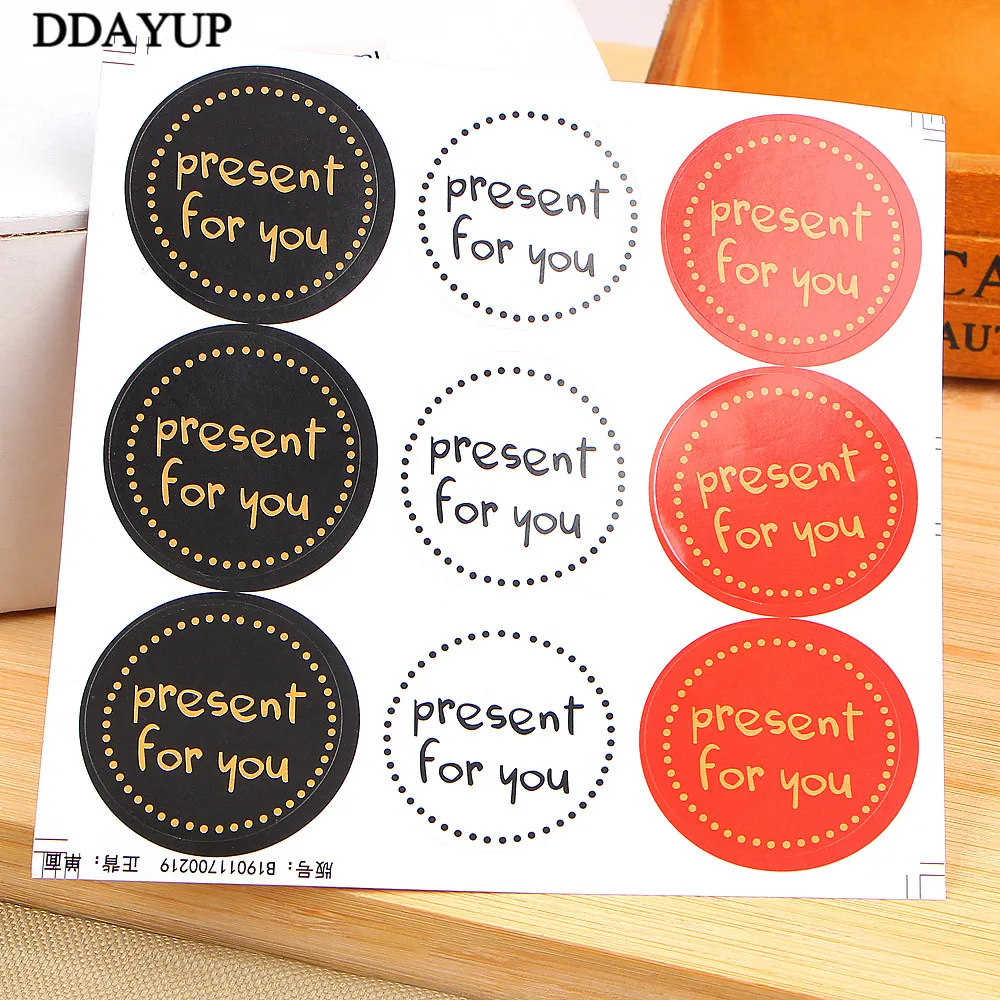 

90Pcs/10sheets 'present for you' Design Sticker Labels Food Seals Gift Stickers For Wedding Seals White/Black/Red