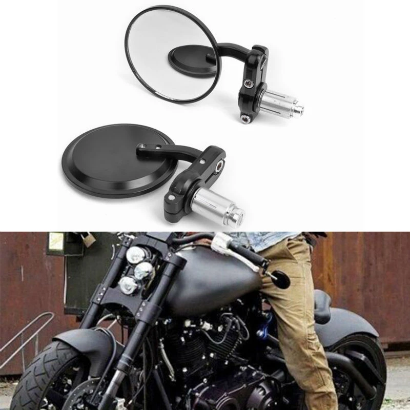 Details about   Black Motorcycle Round 7/8" Bar End Rearview Side Mirrors For Bobber Cafe