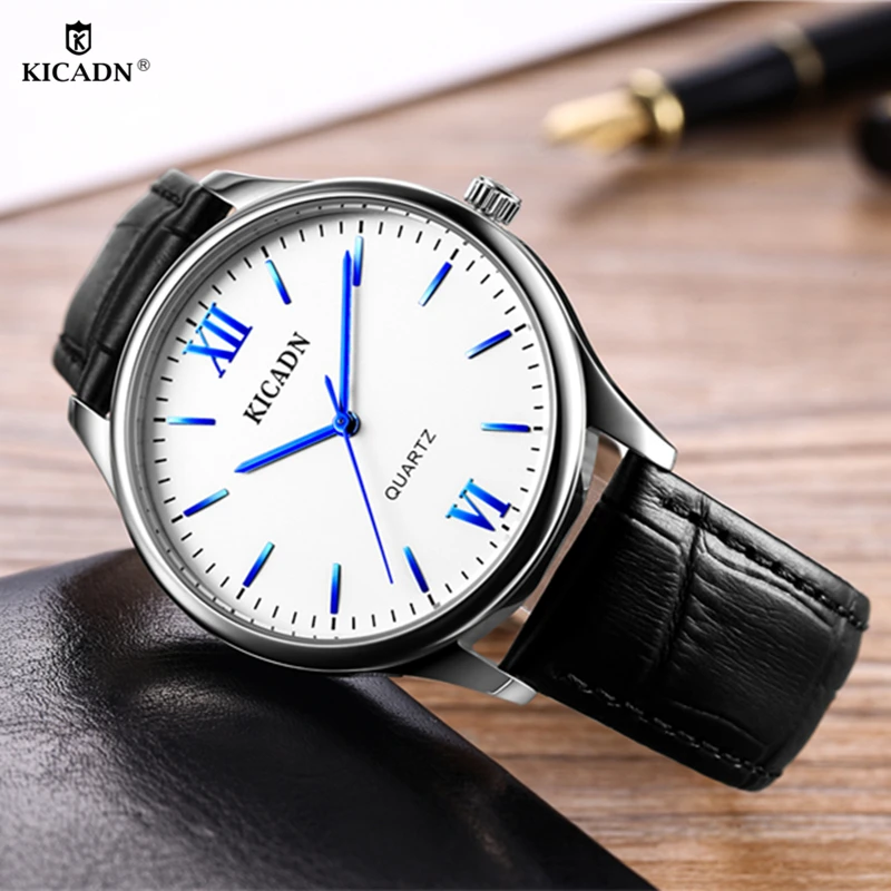 

KICADN Genuine Leather Popular Man Watch 2018 Top Brand Waterproof Clock Stainless Bracelet Simple Attract Heren Horloge Gift