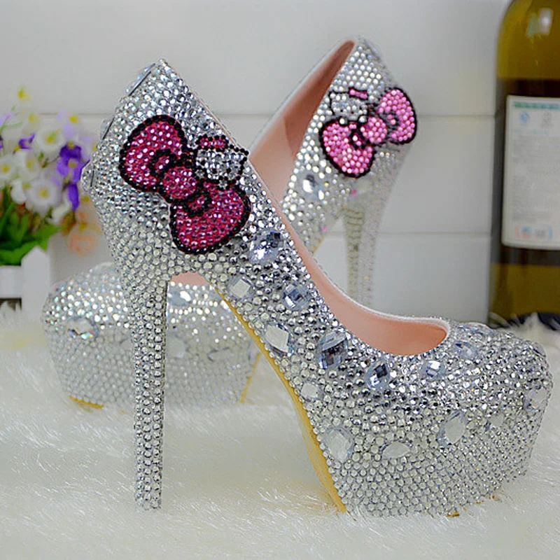 Hauts Bout silver De Bal 9cm Talons Mariée Noce 14cm Pompes Silver Heels Robe Heels Rond Argent Strass À Formelle 11cm Chaussures 8TwqqBIg