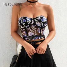 HEYounGIRL-Top recortada sin breteles para mujer, Top sin tirantes de malla negra, sujetador de tubo con almohadilla para el pecho, Top envolvente Sexy sin mangas