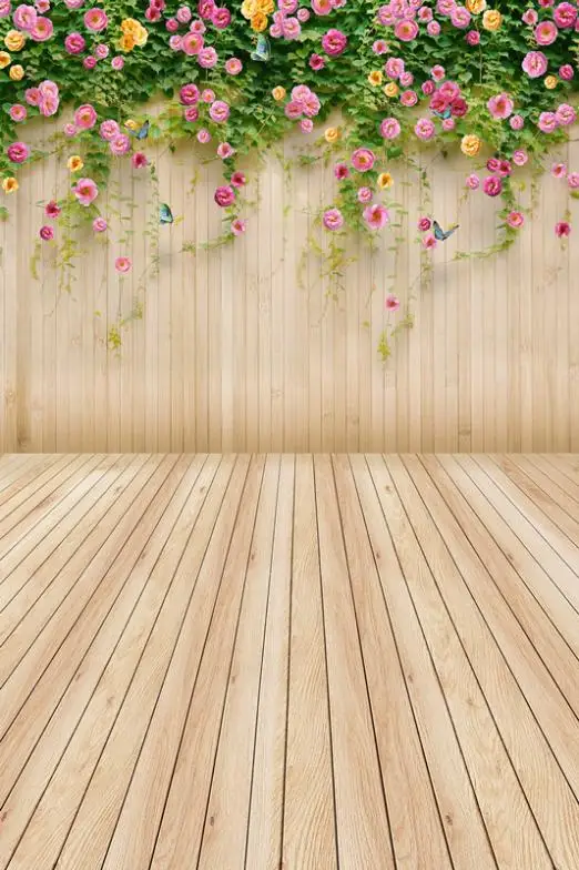 200X300cm Simple wood beautiful flowers photographic background