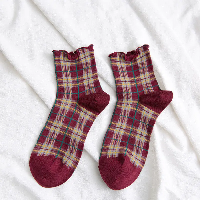 Новые стильные ретро английские клетчатые женские носки Panick носки fair maiden литературные и художественные свежие женские носки средней длины - Цвет: W136-2