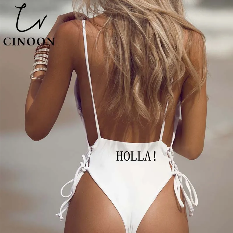 Maiô com Alças Roupa de Banho Maiô Sexy Feminino Cinoon Corte Alto Uma Peça Costas Nuas Monoquíni ou Cruzadas Moda Praia