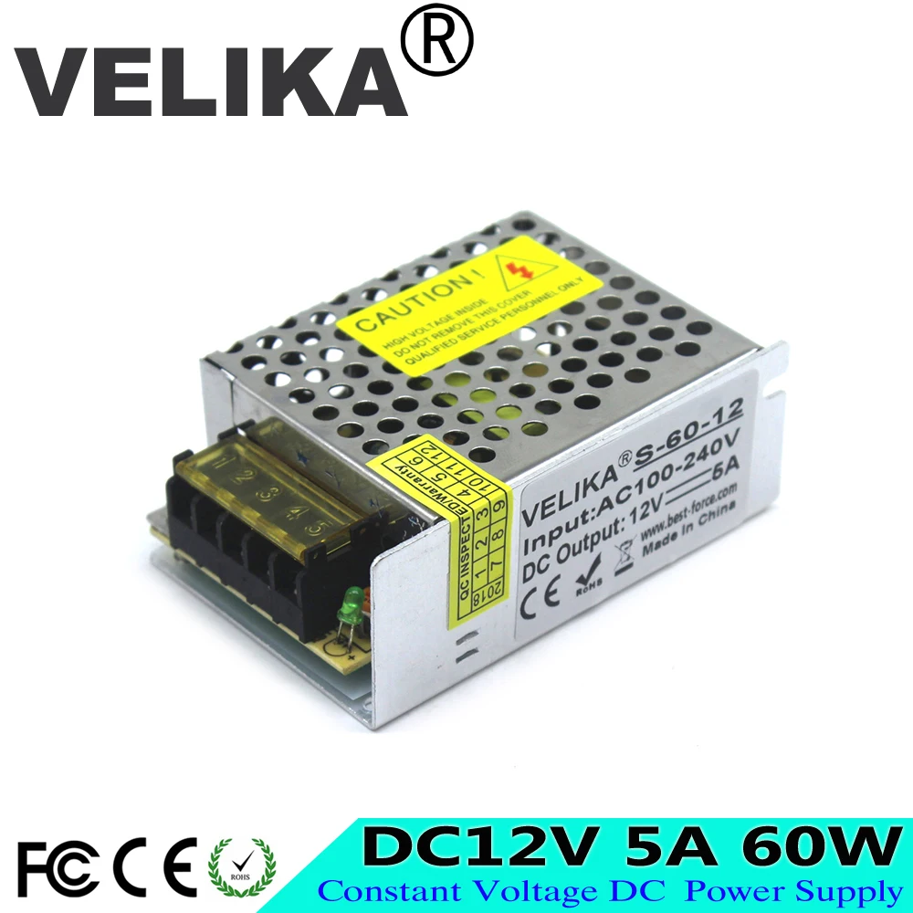 

Mini Size 60W 5A 12V Switching Power Supply DC Power Source Transformer For LED Strip Light Input AC100V-240V input 12V Output