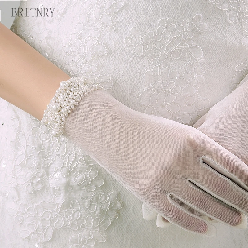 Красивые Потрясающие настоящие фотографии кружевные перчатки цвета слоновой кости для невесты Дешевые свадебные аксессуары