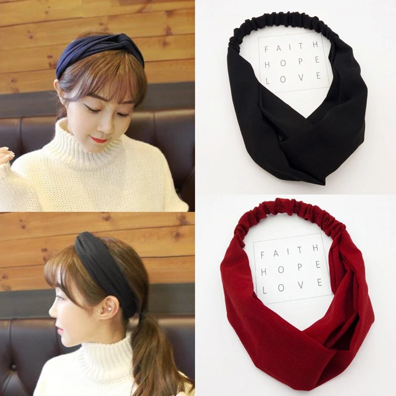 

1PC Lady Headwear Fashion Headband Fabric Cross Knotted Bow Chiffon Floral Women Hair Band New Solid Color Suede Headdress