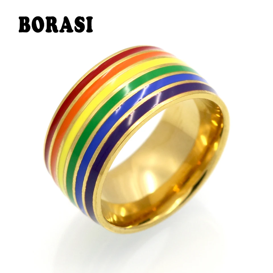 Fashion Classic Men Women Rainbow Colorful Ring Titanium Steel Wedding
