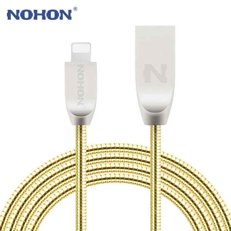 NOHON для Apple, USB кабель, металлический кабель для быстрой зарядки, USB кабель для iPhone 7, 6, 6S Plus, 5, 5S, SE, iPad, iPod, iOS, 8, 9, 10, телефонный кабель для синхронизации данных - Цвет: Gold