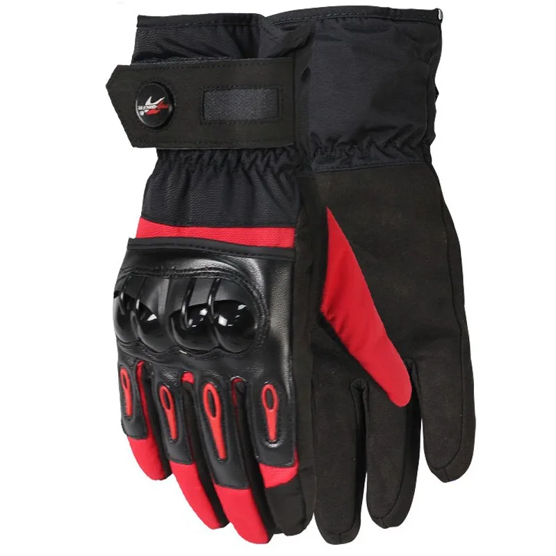 Осенне-зимние мотоциклетные перчатки на полный палец, перчатки для мотокросса, кожаные перчатки для мотогонок - Цвет: Cotton-red
