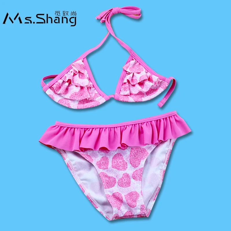 Ms.Shang Ruffle Girl Child Swimsuit Two Piece Baby Swimsuit Halter Top