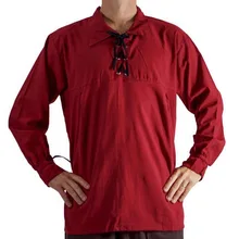 Для взрослых в средневековом стиле ренессанс Ганс пират reactect мужчины t Larp костюм шнуровка рубашка среднего возраста рукава топ для мужчин