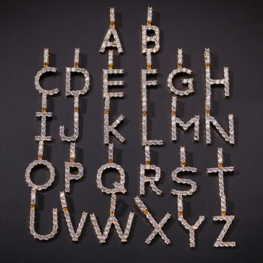 

Men Hip hop jewelry iced out Custom Name Tennis Letter Pendant Necklaces Zircon Alphabet Charm pendants necklace Hiphop