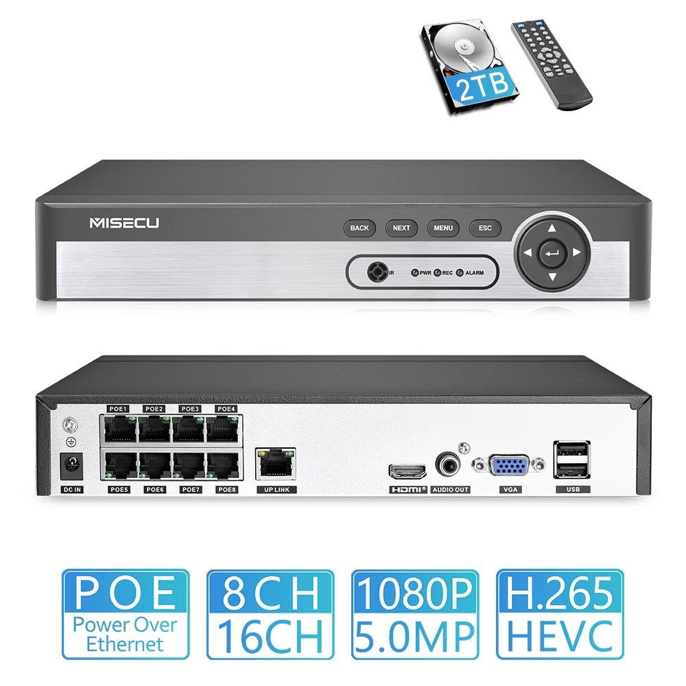 H.265 8CH/16CH POE NVR аудио выход ip-камера видеонаблюдения с поддержкой Wi Камера видео