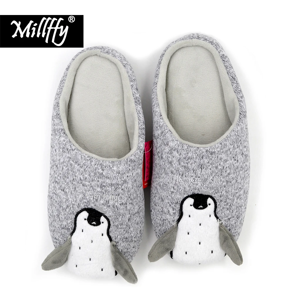 

Millffy kniting fabrics soft TPR bottom adorable penguin slippers plush penguin women bedroom girls shoes slippers