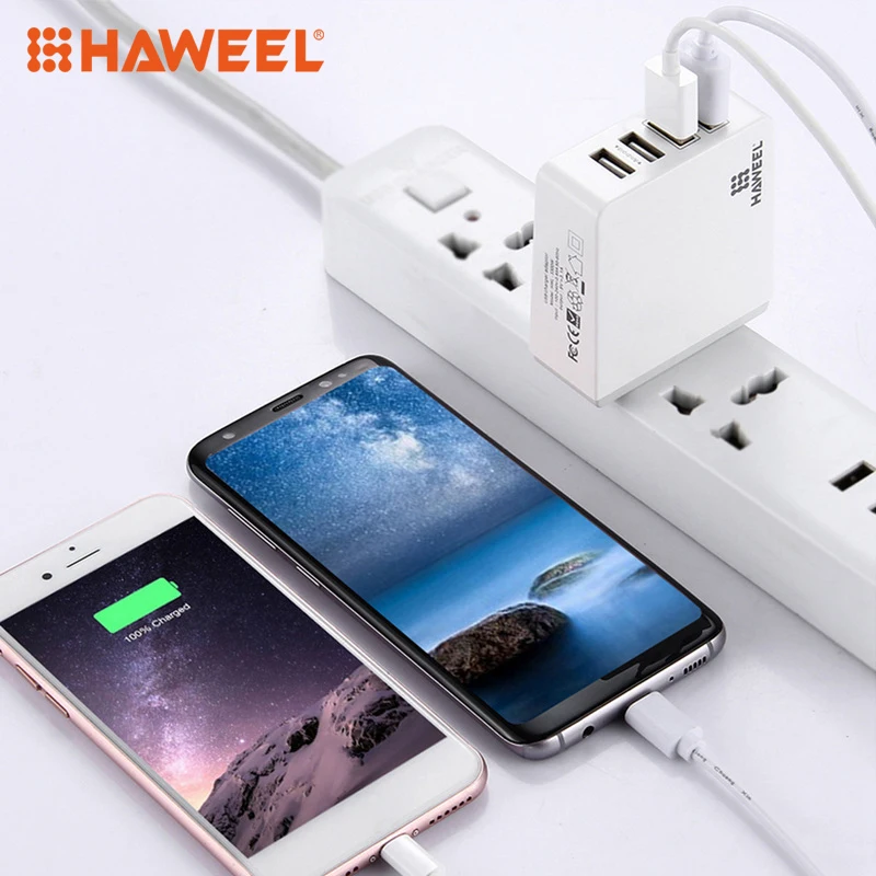 

HAWEEL 4 Ports USB Max 3.1A Travel Wall Charger for iPhone and Android Mobile Phones UK/EU/US Plug