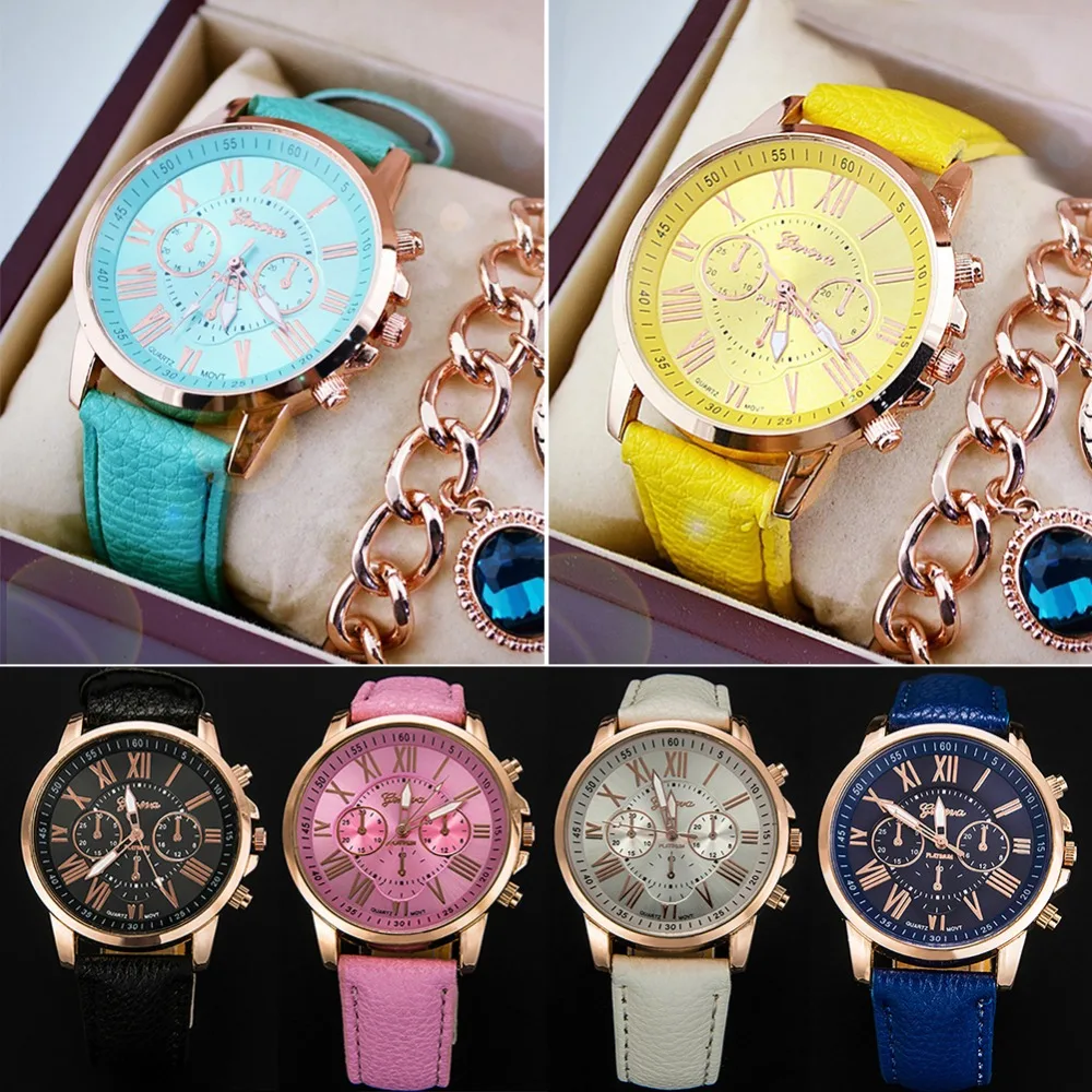 

Fashion Geneva Roman Numerals Leather Analog Quartz Watch Casual Couple Watch Wrist Watches #267945